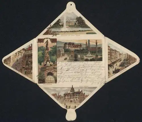 Klapp-Lithographie Stuttgart, Koenigsstrasse, Rathaus, Schlossplatz, Eugensbrunnen, Anlagensee