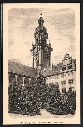 Künstler-AK Würzburg, Alte Universität mit Neubauturm