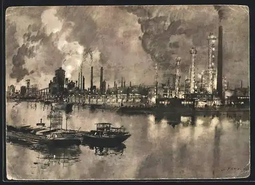Künstler-AK Gelsenkirchen, Blick auf das BV-Tanklager