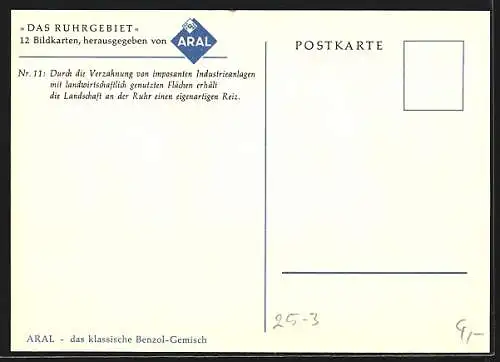 Künstler-AK Das Ruhrgebiet, Industrieanlagen an der Ruhr, Reklamekarte von Aral