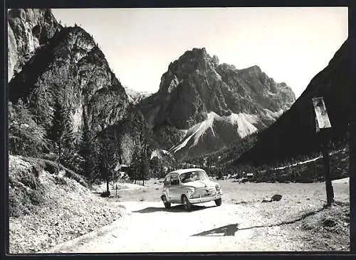 AK Auto Fiat, Fahrzeug mit Kennzeichen 64498 BZ, mit Dreischusterhütte und Morgenkopf