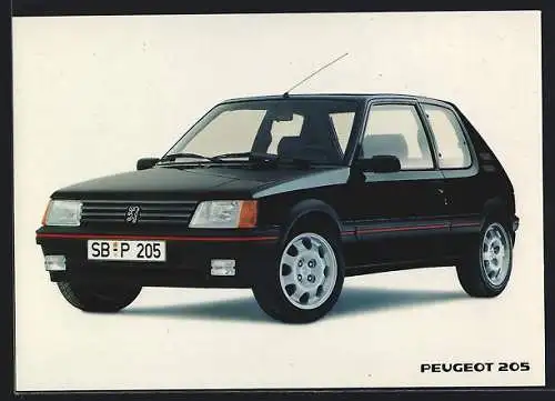 AK Auto Peugeot 205, zweitüriges Fahrzeug mit Kennzeichen SB-P 205, Reklame