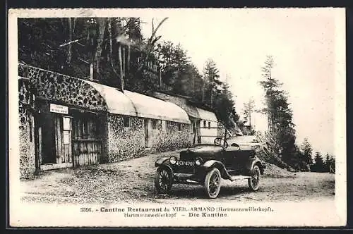 AK Auto mit offenem Verdeck vor der Cantine du Vieil-Armand, Kennzeichen CR 4707