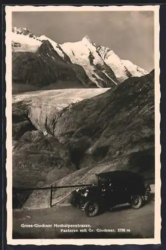 Foto-AK Auto Essex (1929), Schwarzer Wagen auf der Hochalpenstrasse am Gross-Glockner