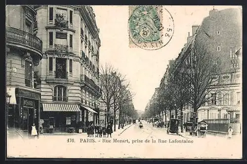 AK Paris, Rue Mozart, prise de la Rue Lafontaine, Strassenpartie