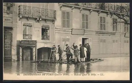 AK Paris, Inondations 1910, Radeau Quai de Billy