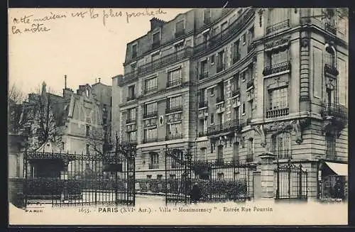 AK Paris, Villa Montmorency, Entrée Rue Poussin