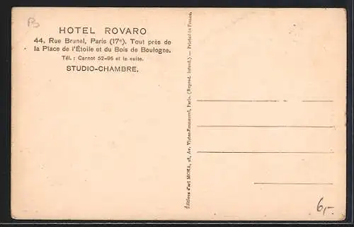 AK Paris, Hotel Rovaro, 44 Rue Brunel