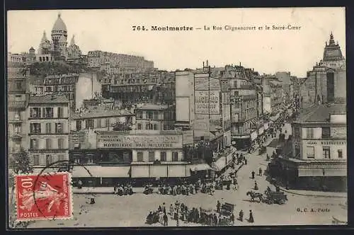 AK Paris, Montmartre, La Rue Clignancourt et le Sacré-Coeur