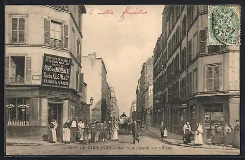 AK Paris, Rue Pajol, prise de la rue Riquet