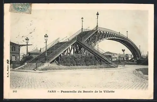 AK Paris, Passerelle du Bassin de la Villette