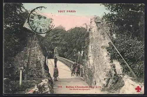 AK Paris, Buttes-Chaumont, Le Pont suspendu