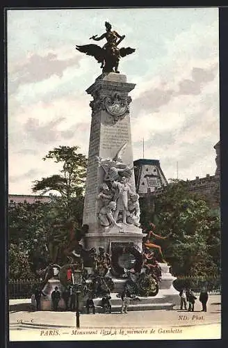 AK Paris, Monument élevé à la mémoire de Gambetta