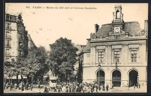 AK Paris, Mairie du XX. arrt. et l`avenue Gambetta