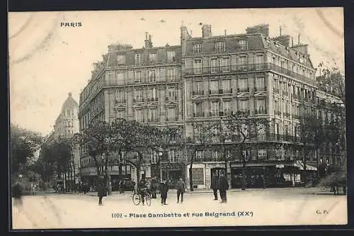 AK Paris, Place Gambetta et rue Belgrand