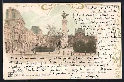 Lithographie Paris, Le monument de Gambetta