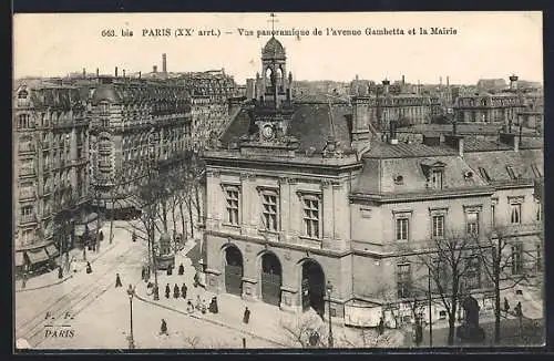 AK Paris, Vue panoramique de l`avenue Gambetta et la Mairie