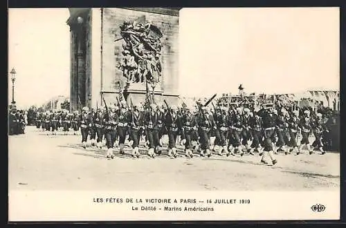 AK Paris, Siegesparade / Fete de la Victoire 14. Juli 1919, Le Defile - Marins Americains