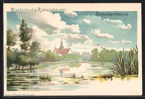 Lithographie Braunschweig, Klosterkirche Riddagshausen