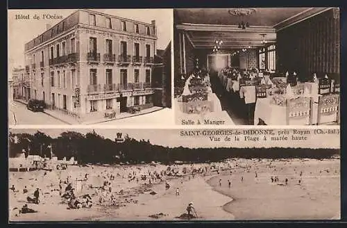 AK Saint-Georges-de-Didonne, Hôtel de l`Océan et vue de la plage à marée haute