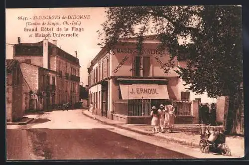 AK Saint-Georges-de-Didonne, Grand Hôtel de la Plage et Maison Universelle au coin de la rue