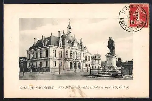 AK Saint-Jean-d`Angély, Hôtel de Ville, 1882-1886, et Statue de Rignaud, 1762-1819