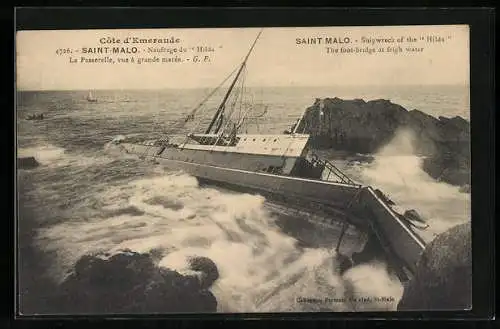 AK Saint-Malo, Schiff Hilda sinkt an der schroffen Küste