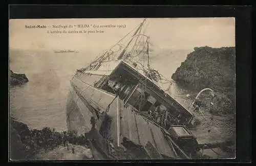 AK Saint-Malo, Naufrage du Hilda, L`arrière du navire et le pont brisé