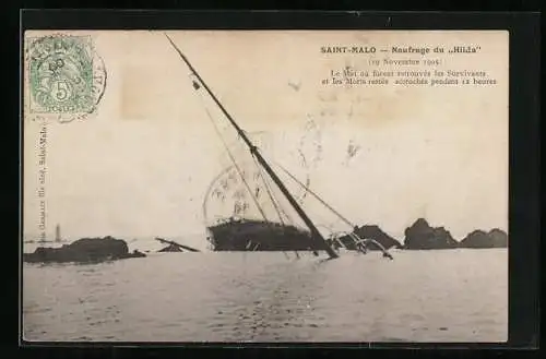 AK Saint-Malo, Naufrage du Hilda, Havariertes Schiff Hilda an der Küste am 19. Nov. 1905