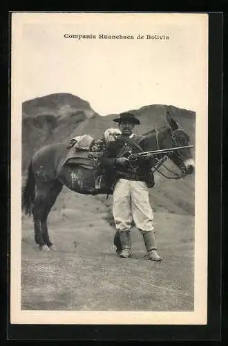 AK Bolivia, Compania Huanchaca, Indio mit Gewehr