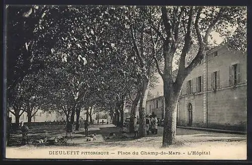 AK Dieulefit, Place du Champ-de-Mars, L`Hôpital et arbres ombragés