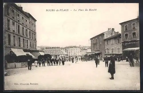 AK Bourg-de-Péage, La Place du Marché animée avec passants et commerces