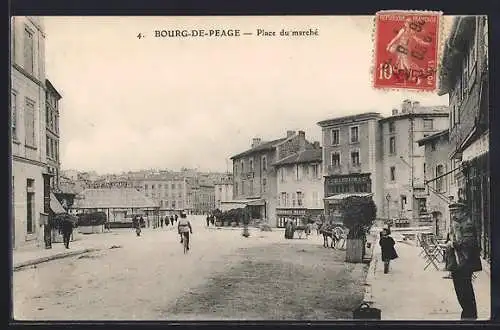 AK Bourg-de-Péage, Place du marché avec des passants et bâtiments alentours