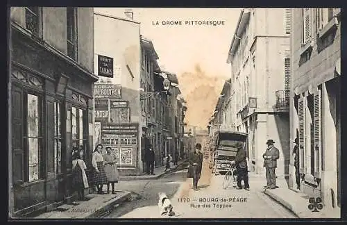 AK Bourg-de-Péage, Rue des Teppes avec passants et charrette