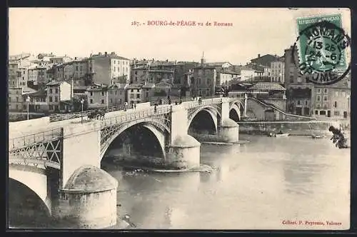 AK Bourg-de-Péage, Vue du pont et des bâtiments en arrière-plan depuis Romans