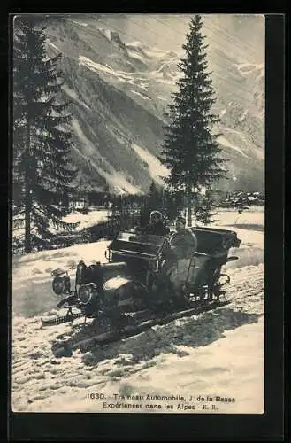 AK Auto auf Kufen, Traineau Automobile, J. de la Besse