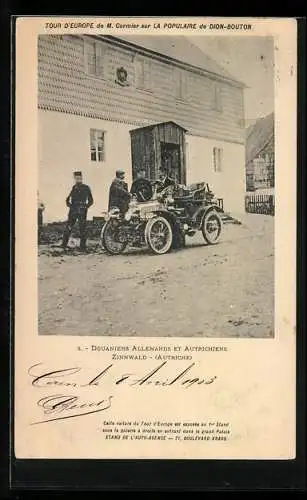 AK Zinnwald, Auto La Populaire von Dion-Bouton, Autorennen Tour d`Europe, Douaniers Allemands et Autrichiens