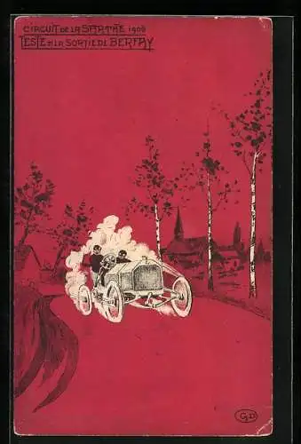 AK Autorennen Circuit de la Sarthe 1906, Auto mit Rennfahrer Teste bei Berfay