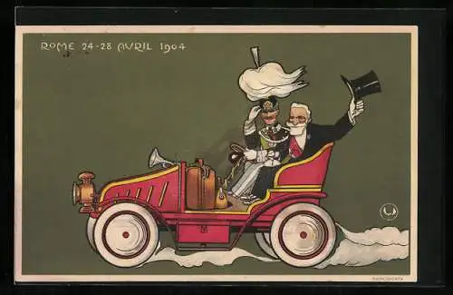 AK Rome, Besuch 24.-28.4.1904, König Vittorio Emanuele III. von Italien fährt mit Staatspräsident Emile Loubet im Auto