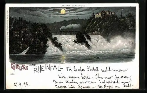 Lithographie Rheinfall, Blick zum Wasserfall