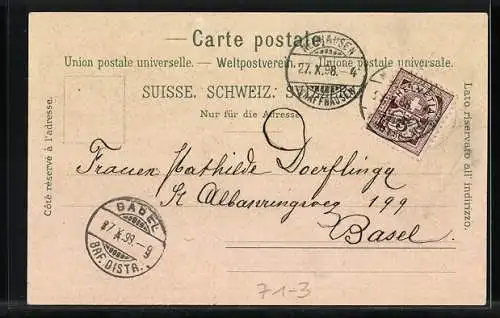 Lithographie Rheinfall, Blick zum Wasserfall