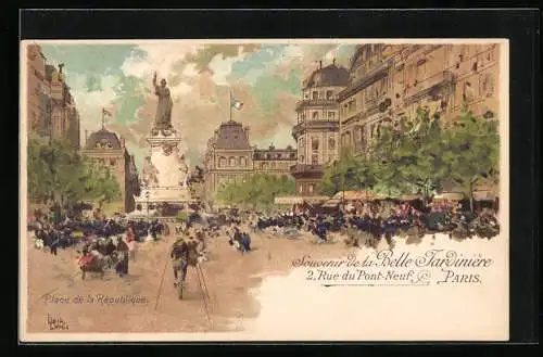 Lithographie Paris, Place de la Republique