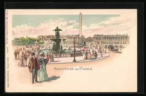 Lithographie Paris, Place de la Condorfe mit Passanten