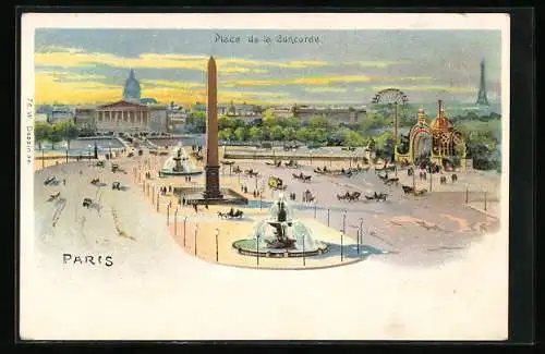 Lithographie Paris, Place de la Concorde, Reklame für Chocolat H. Forest, Rue Croix-des-Petits Champs 23