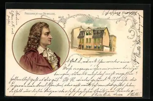 Lithographie Friedrich von Schiller im Profil, Geburtshaus