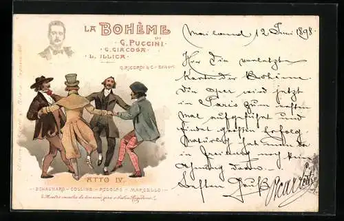 AK La Bohème di G. Puccini, Atto IV., Schaunard, Colline, Rodolfo & Marcello