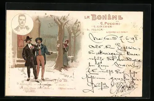 AK La Bohème di G. Puccini, Atto III., Rodolfo, Marcello & Mimi