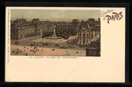 Lithographie Paris, Le Louvre, Place du Carrousel