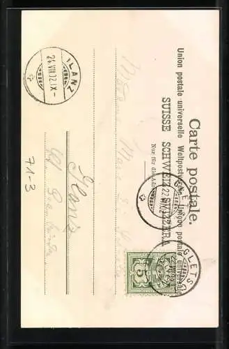 Lithographie Der Handegfall im floralen Passepartout