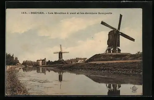 AK Bruges, Les Moulins à vent et les derniers Remparts, Windmühlen